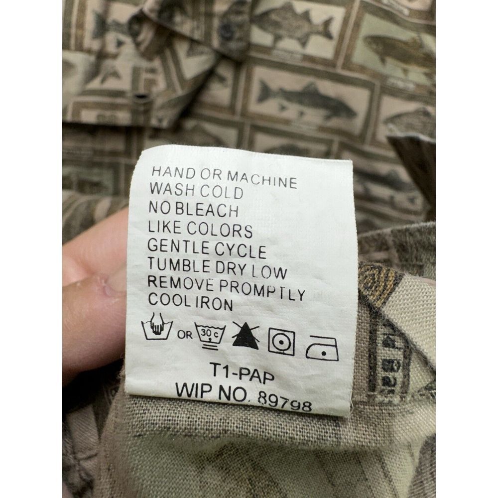 Woolrich Men's Shirt L Khaki Fish Print Long Sleeve‎ Button Up Outdoors 6380 - Picture 11 of 11